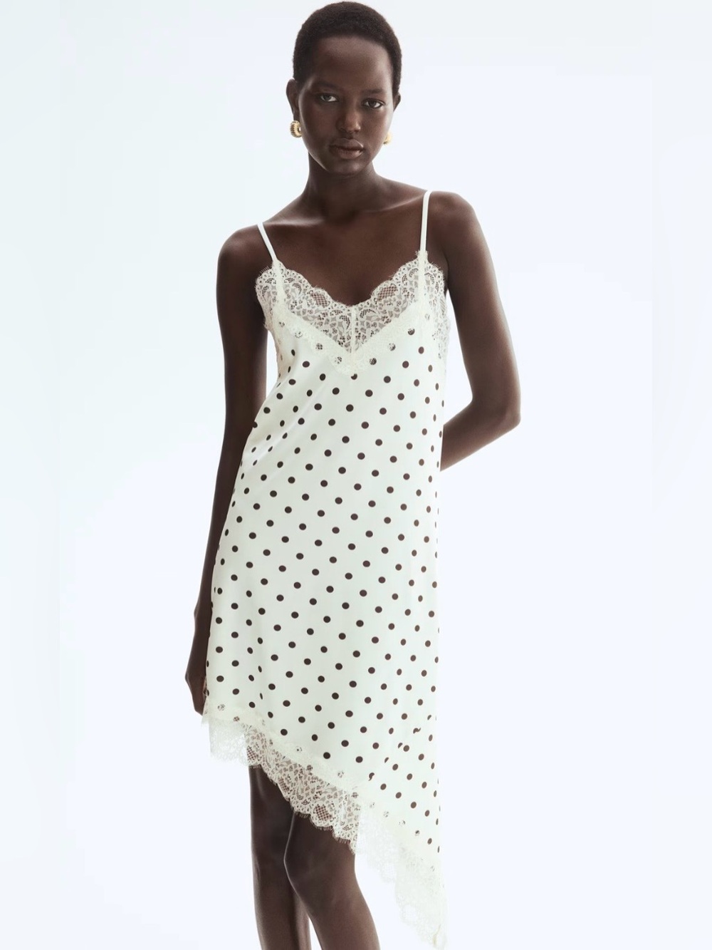 NWOT H&M Ivory Polka Dot Lace Trim Dress Size Large